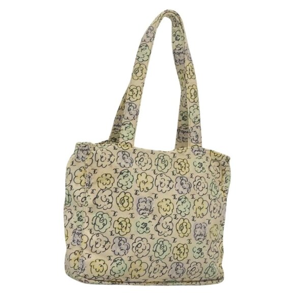 CHANEL Camelia COCO Mark Tote Bag Cotton Multicolor CC Auth BA3738 - Picture 1 of 16